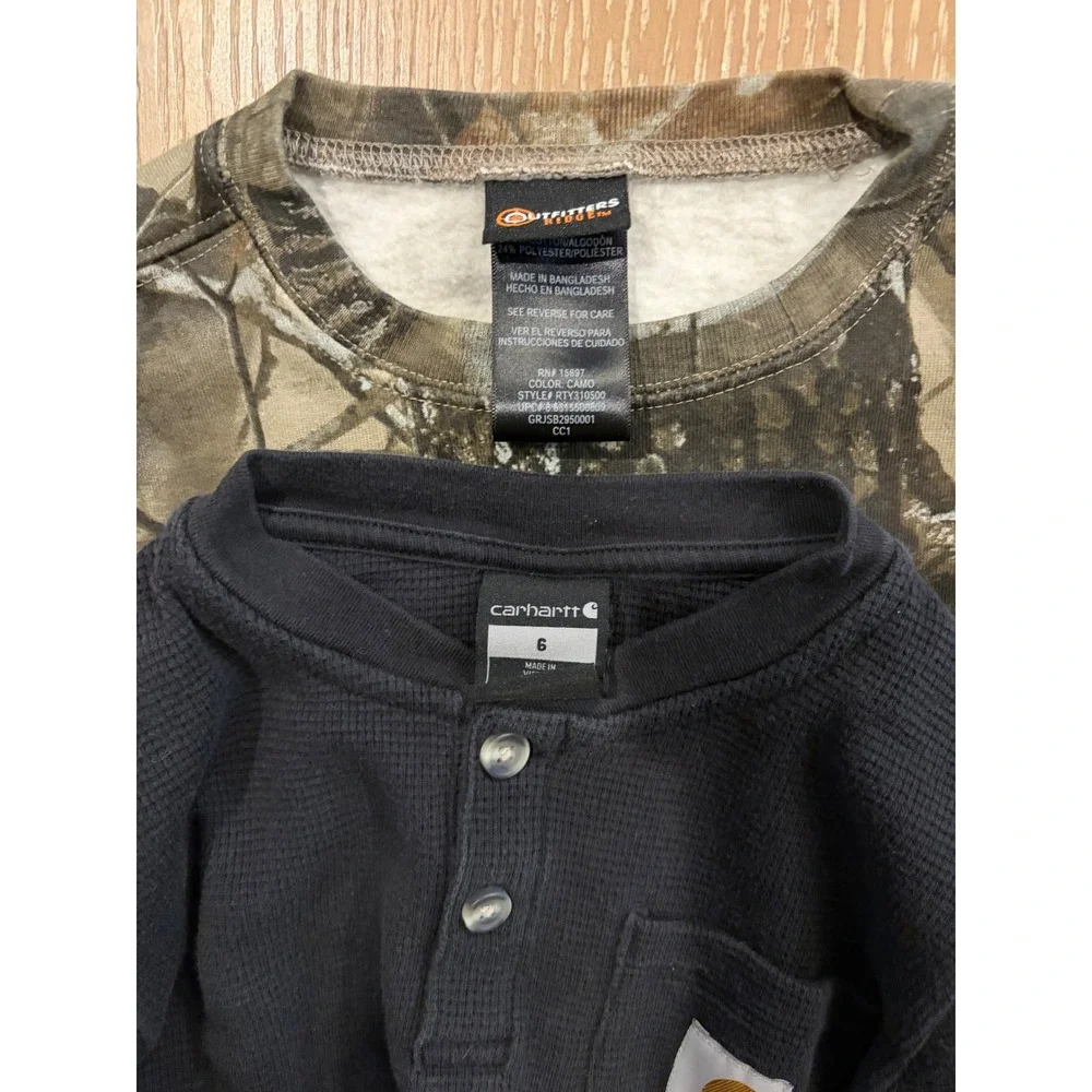 Boys Carhartt Outfitters Ridge Camo Shirt Lot Size 6 Long Sleeve Thermal Top
